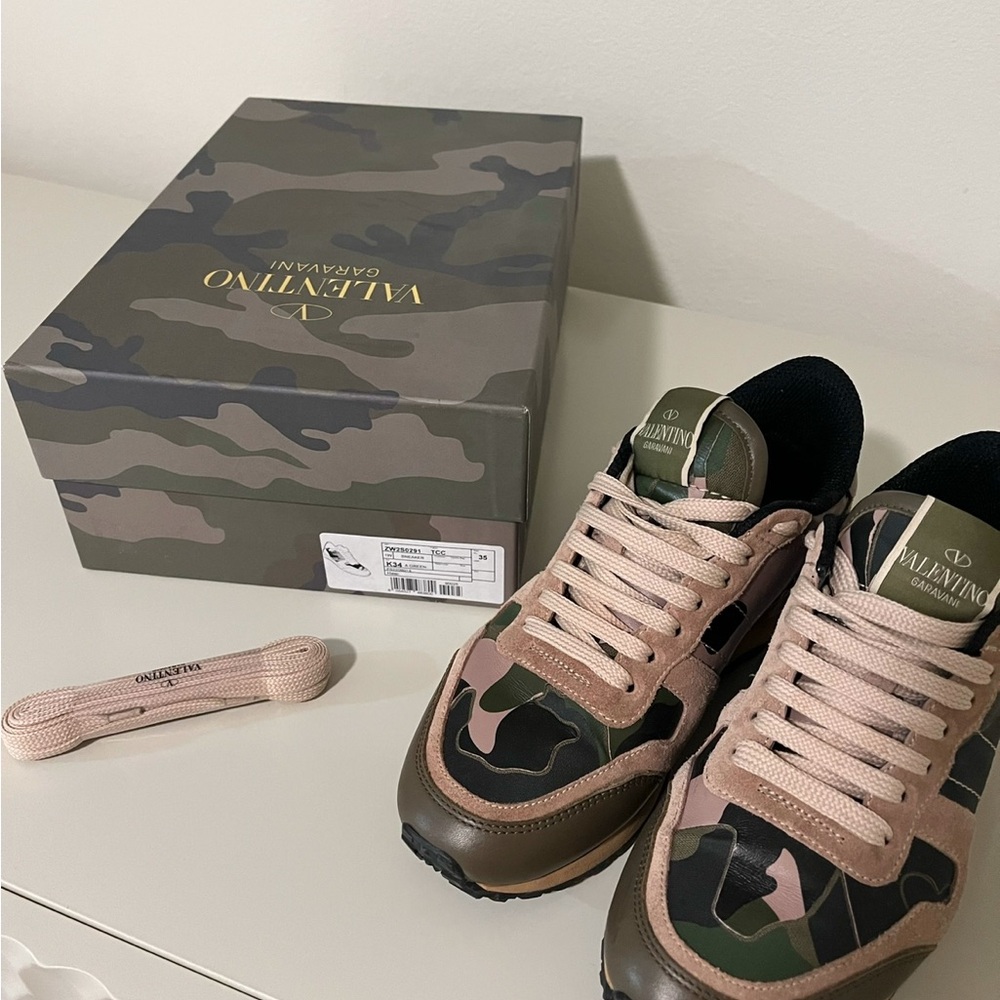 Valentino Green and Brown Camouflage Sneakers